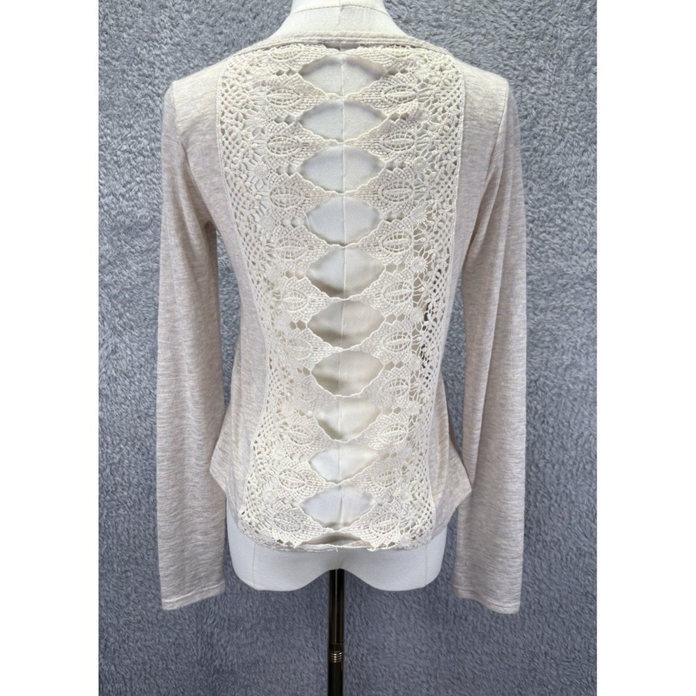 I.Joah Beige Long Sleeve Top Crochet Open Back Neutral Minimalist Boho Womens